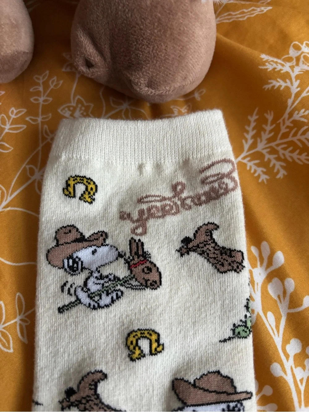 American Eagle Outfitters Cream & Brown Peanuts Snoopy Cowboy Socks